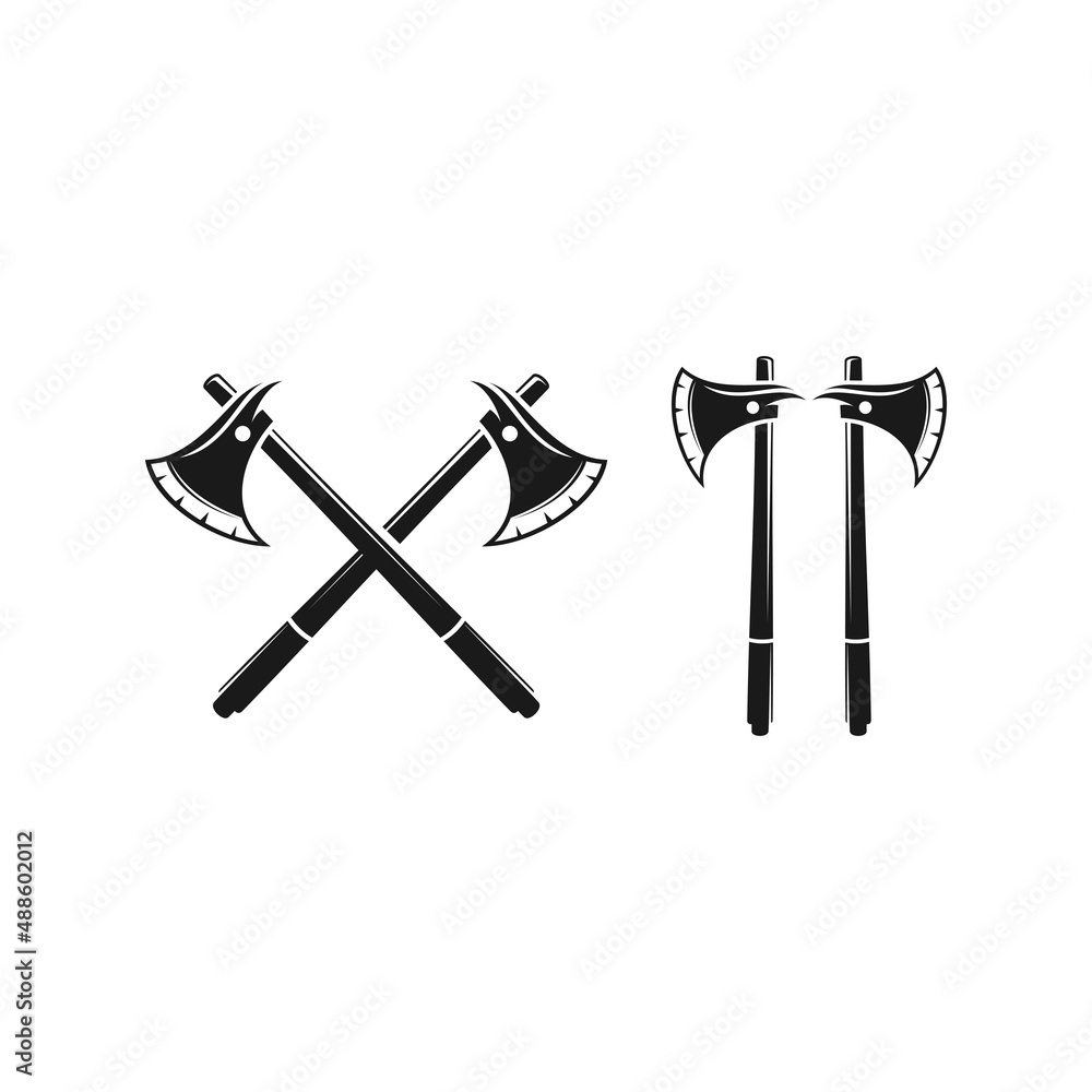 Cross Axe, Crossed Firefighter wooden axes logo Cross Axe, Crossed Firefighter wooden axes logo