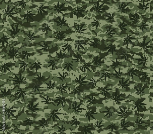 Camouflage vector seamless pattern with cannabis leaves © Sanvel