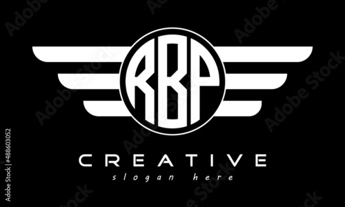 RBP three letter monogram type circle letter logo with wings vector template. photo