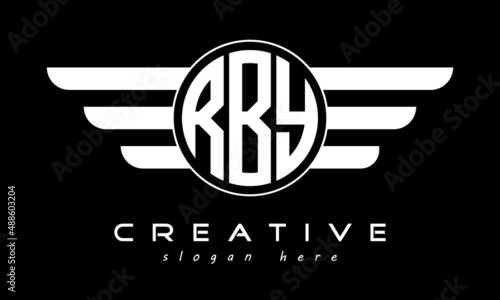 RBY three letter monogram type circle letter logo with wings vector template.