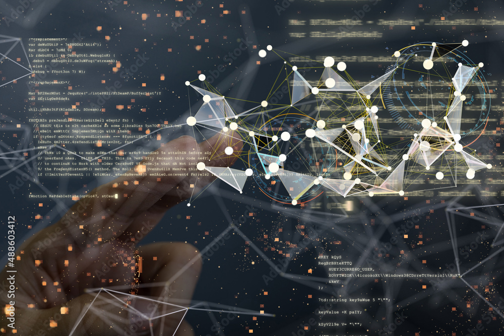 Neural network 3D illustration. Big data and cybersecurity Neural network 3D illustration. Big data and cybersecurity