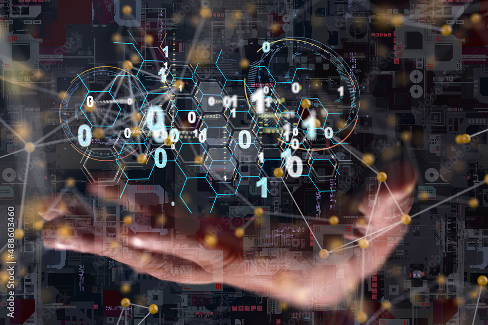 Neural network 3D illustration. Big data and cybersecurity Neural network 3D illustration. Big data and cybersecurity