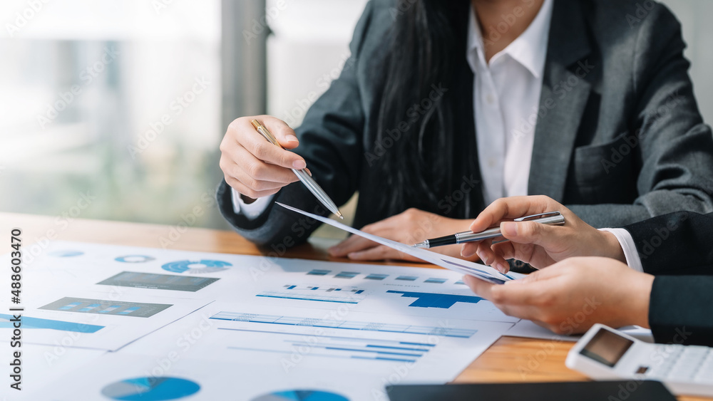 Business people meeting presentation discussing planning, strategy new business development working with new startup project in office. Business people meeting presentation discussing planning, strategy new business development working with new startup project in office.