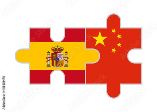 puzzle pieces of spain and china flags. vector illustration isolated on white background