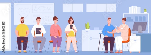 Antiviral injection for patients. Covid vaccine shot in arm, patient hospital corona virus vaccination, doctor nurse inject inoculation, flu treatment, splendid vector illustration