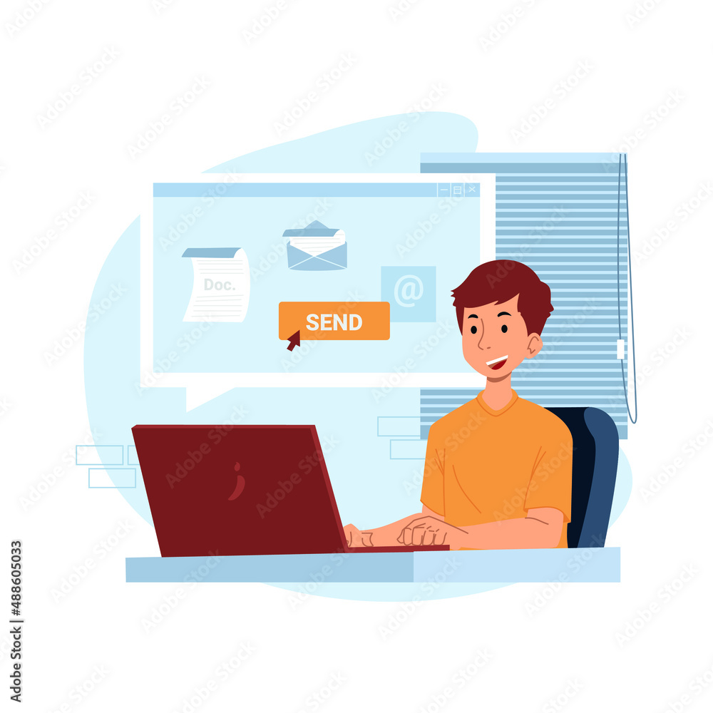 Illustration graphic of Send Assignment. Perfect for banner, social media, etc. Illustration graphic of Send Assignment. Perfect for banner, social media, etc.