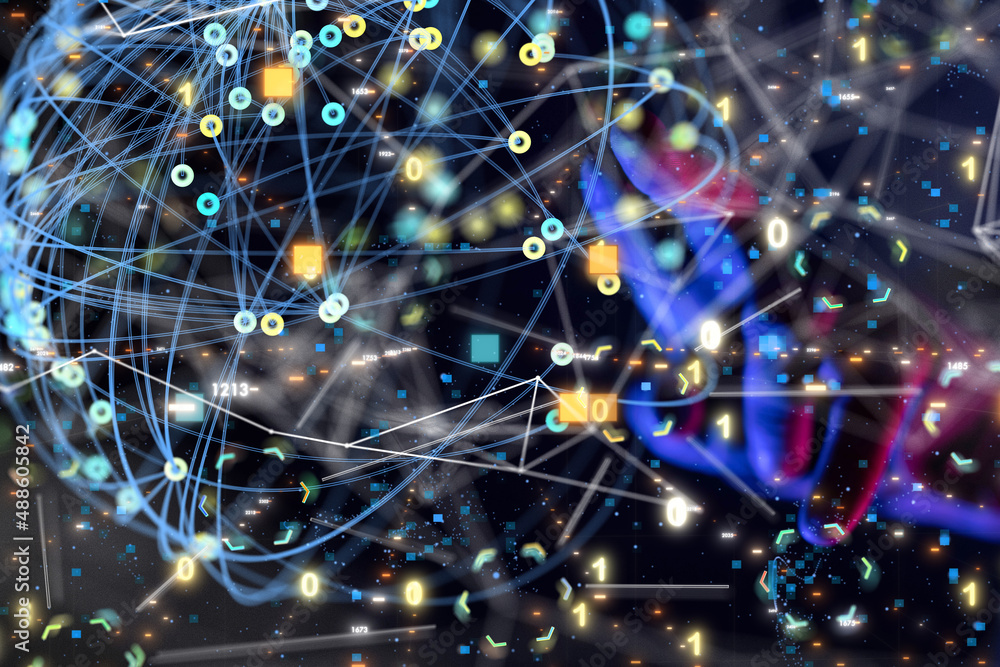 Global network. Blockchain. 3D illustration. Neural networks and artificial intelligence. Abstract Global network. Blockchain. 3D illustration. Neural networks and artificial intelligence. Abstract