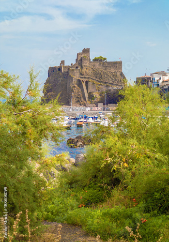 Aci Trezza (Italy) - A view of tourist fishing village, in municipality of Aci Castello, metropolitan city of Catania, Sicily island and region. Famous for the 