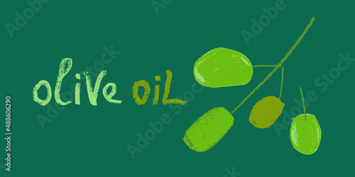 Vector green olive icon isolated. Olives branch drawing for Spanish Extra Virgin Olive Oil. Greek restaurant logo. Rustic food label, rustic product sign. Vegan handmade soap. Vegetarian cosmetics.