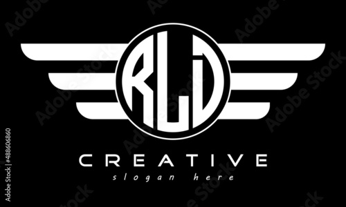 RLD three letter monogram type circle letter logo with wings vector template. photo
