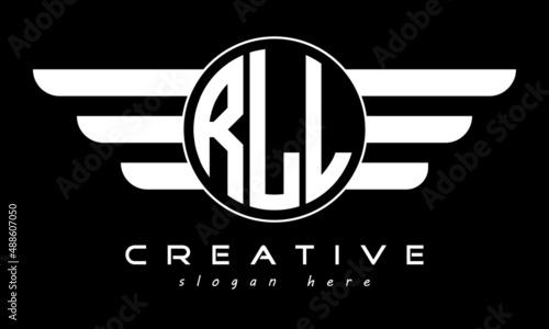 RLL three letter monogram type circle letter logo with wings vector template. photo