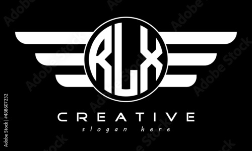 RLX three letter monogram type circle letter logo with wings vector template. photo