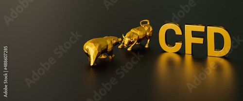 Contracts for Difference CFD concept. A bull and bear besides the golden text CFD. Web banner format photo