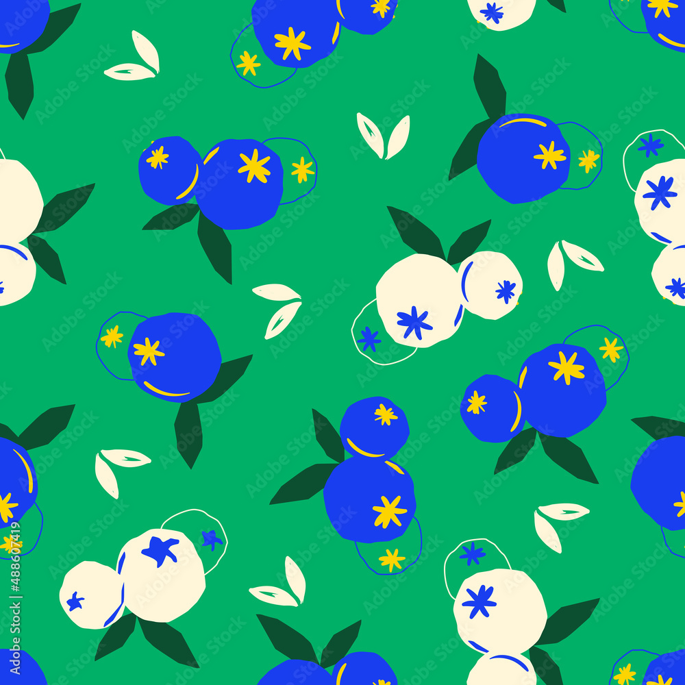 Fototapeta premium Trendy Colourful and Modern Blue Berries fruits seamless pattern Vector EPS 10,Design for fashion , fabric, textile, wallpaper, cover, web , wrapping