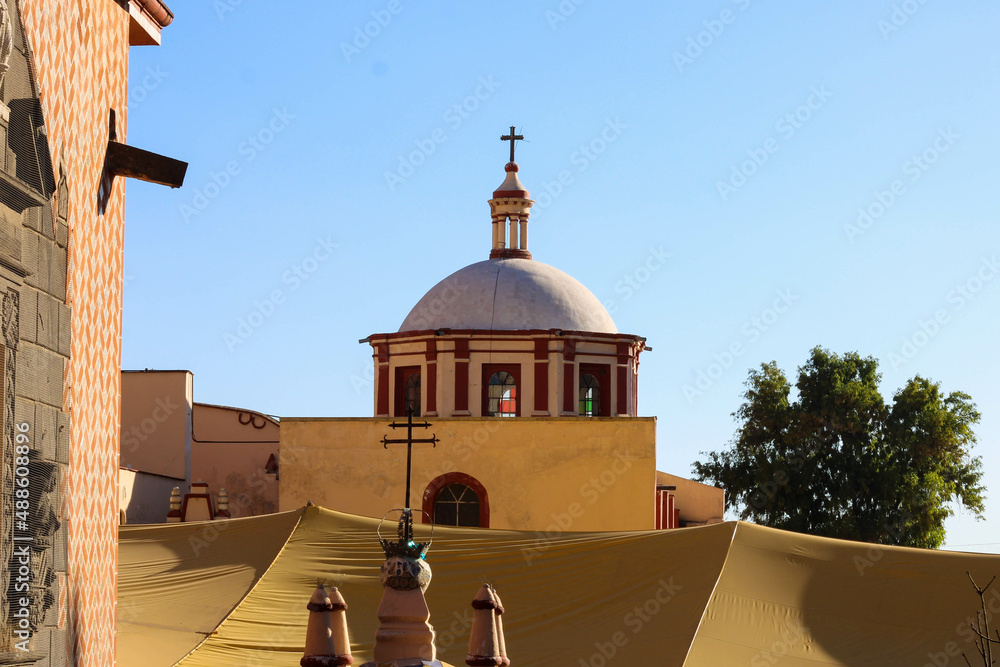 Naklejka premium church of san Miguel de arcangel tlaxcala, facade and interior