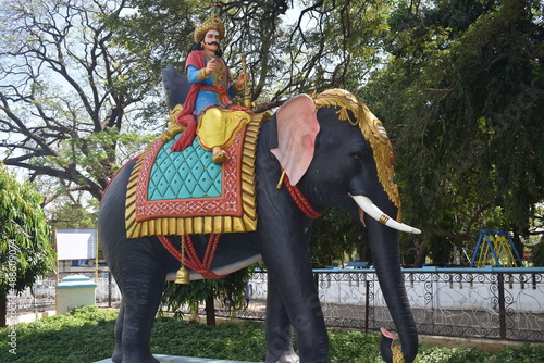 statue of Karikala Cholan riding on elephant who built kallanai dam Grand Anicut  photo
