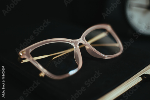 glasses on black background