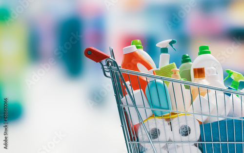 Shopping cart full of detergents photo