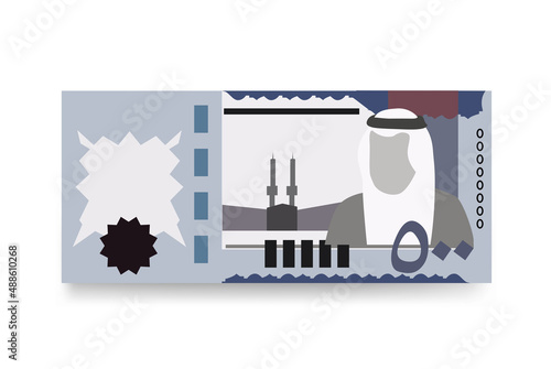 Saudi Riyal Vector Illustration. Saudi Arabia money set bundle banknotes. Paper money 500 SAR. Flat style. Isolated on white background. Simple minimal design.