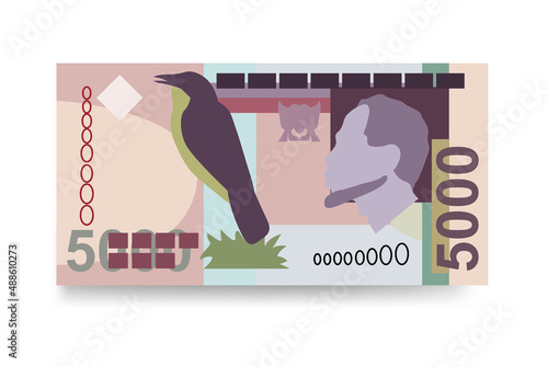 Dobra Vector Illustration. São Tomé and Príncipe money set bundle banknotes. Paper money 5000 STN. Flat style. Isolated on white background. Simple minimal design.