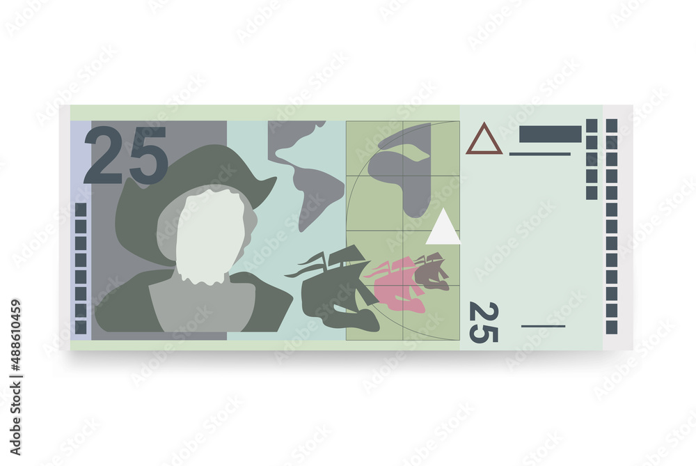 El Salvador Colon Vector Illustration. Salvadoran money set bundle banknotes. Paper money 25 SVC. Flat style. Isolated on white background. Simple minimal design. El Salvador Colon Vector Illustration. Salvadoran money set bundle banknotes. Paper money 25 SVC. Flat style. Isolated on white background. Simple minimal design.