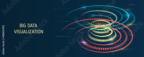 A dynamic array of information, consisting of circles and spirals. Data sorting process. Big data stream futuristic infographics. File structuring, machine learning. Big data visualization.