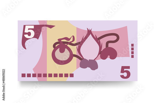 Kina Vector Illustration. Papua New Guinea money set bundle banknotes. Paper money 5 PGK. Flat style. Isolated on white background. Simple minimal design.