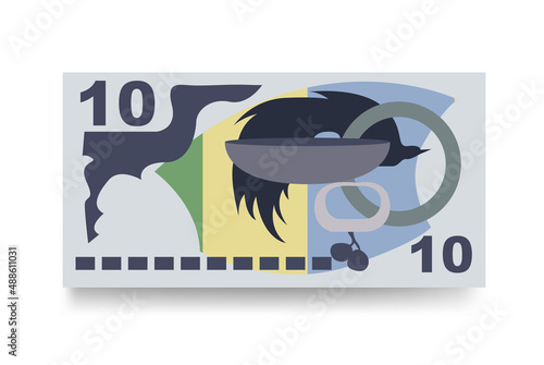 Kina Vector Illustration. Papua New Guinea money set bundle banknotes. Paper money 10 PGK. Flat style. Isolated on white background. Simple minimal design.