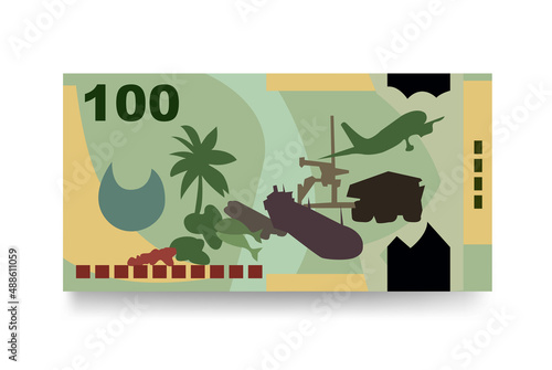 Kina Vector Illustration. Papua New Guinea money set bundle banknotes. Paper money 100 PGK. Flat style. Isolated on white background. Simple minimal design.