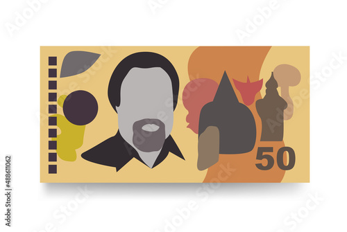 Kina Vector Illustration. Papua New Guinea money set bundle banknotes. Paper money 50 PGK. Flat style. Isolated on white background. Simple minimal design.