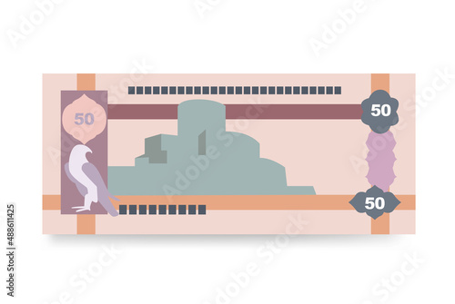 UAE Dirham Vector Illustration. United Arab Emirates money set bundle banknotes. Paper money 50 AED. Flat style. Isolated on white background. Simple minimal design.