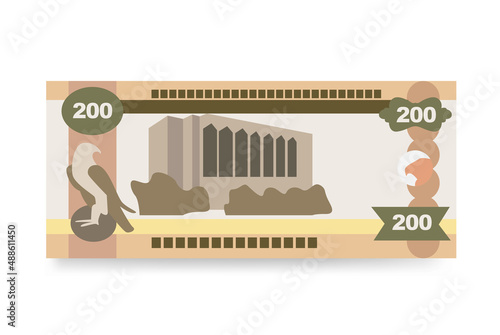 UAE Dirham Vector Illustration. United Arab Emirates money set bundle banknotes. Paper money 200 AED. Flat style. Isolated on white background. Simple minimal design.