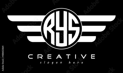RYS three letter monogram type circle letter logo with wings vector template.
