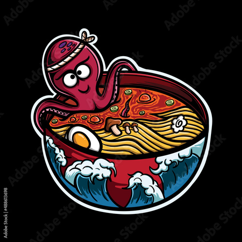 illustration of octopus in hot and spicy ramen