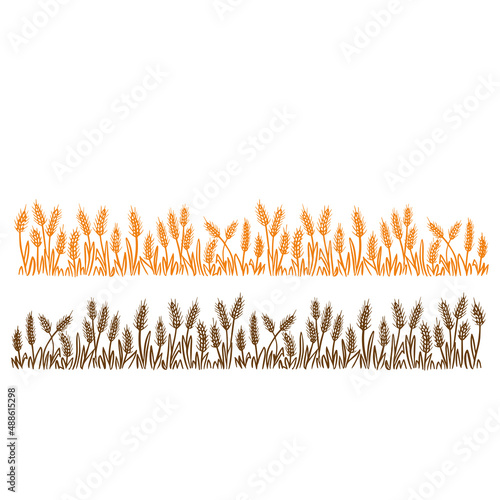 Wild ears of wheat andherb, grass.Cereal corn hand made.Vector illustration.Brown and black lines on a white background.Isolated hand drawn pictures.Rye drawn in one line for the frame