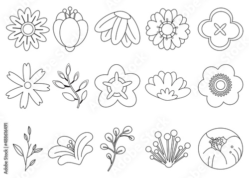 Set of flower Icon Set in Silhouette Illustration, Isolated flower, floral, nature, botanical on White Background