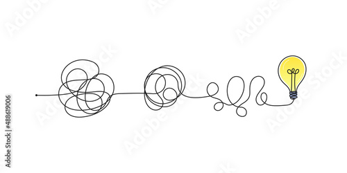 Complex messy connected lines as concept of chaos solving. Process of problem simplifying in mind. Vector illustration of confusion to clarity step by step, business solution idea searching