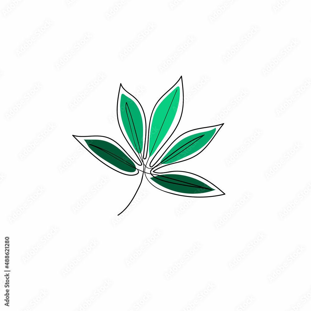 leaves line art | one line art | color | vector | hand drawing