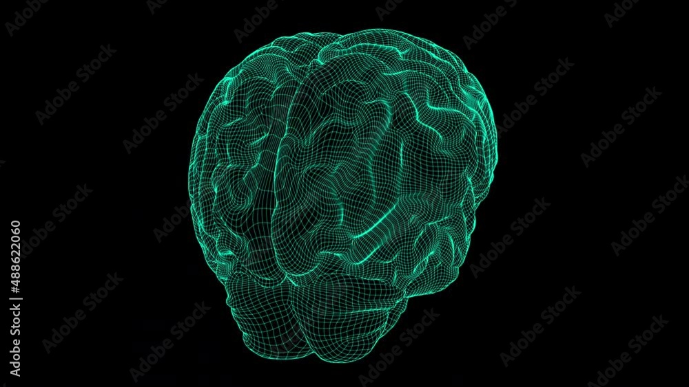 Blue wireframe brain glowing on dark space background. 3D render Blue wireframe brain glowing on dark space background. 3D render