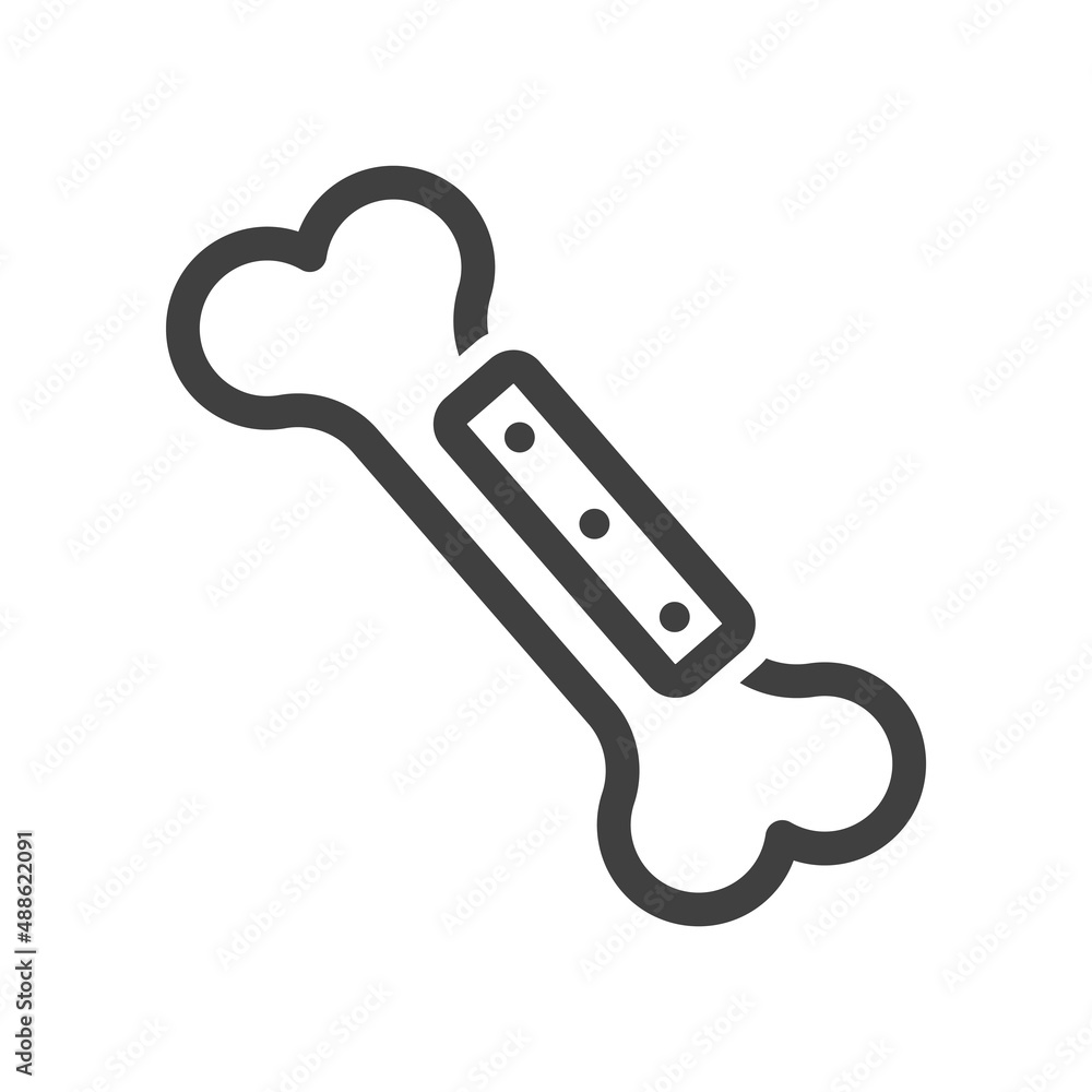 Plate icon on human bone. A simple line drawing of a method of treating a broken bone with metal plates. Isolated vector on white background. Plate icon on human bone. A simple line drawing of a method of treating a broken bone with metal plates. Isolated vector on white background.