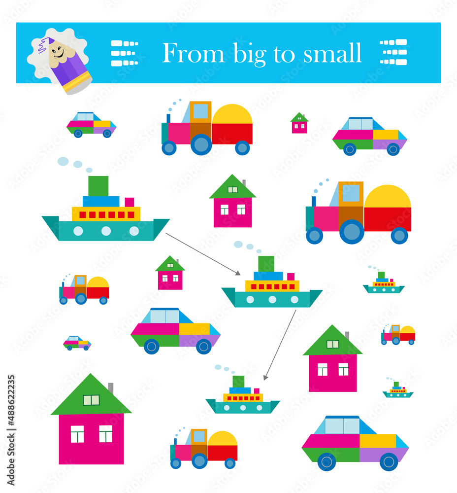 Form big to small. Puzzle game for kids. Attention tasks for children Form big to small. Puzzle game for kids. Attention tasks for children