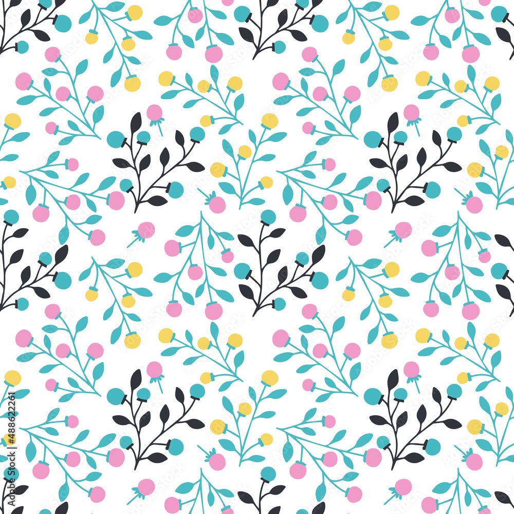 Spring flowers. Abstract hand drawn floral vector illustration. Seamless pattern of delicate flowers.