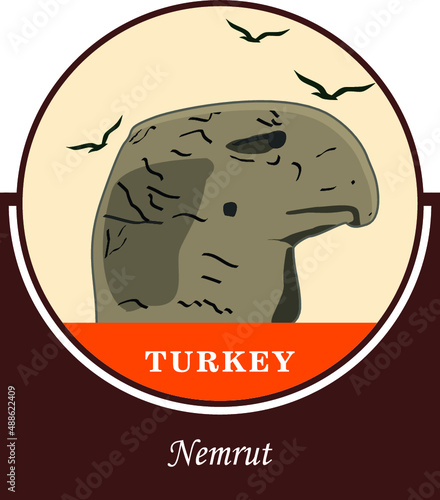 Vector illustration and silhouette drawing Adiyaman, Turkey - Vintage Nemrut Mountain Poster Design