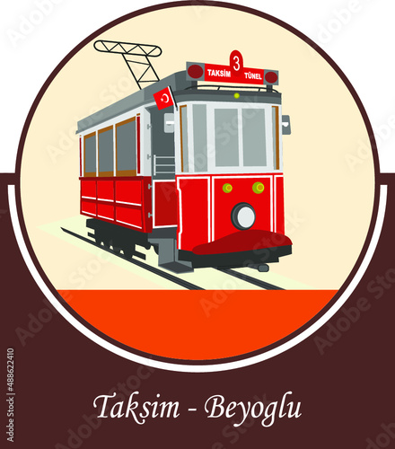 vintage tram Taksim - Tunel on istiklal Street in istanbul, vector illustration