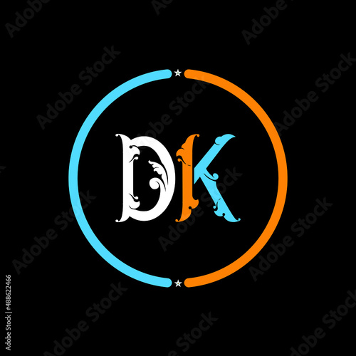 Dk  letter  logo design. Dk icon design, black background.