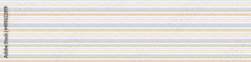 Seamless French country kitchen stripe fabric border print. Blue yellow white horizontal striped background. Batik dye provence style rustic woven cottagecore textile. 