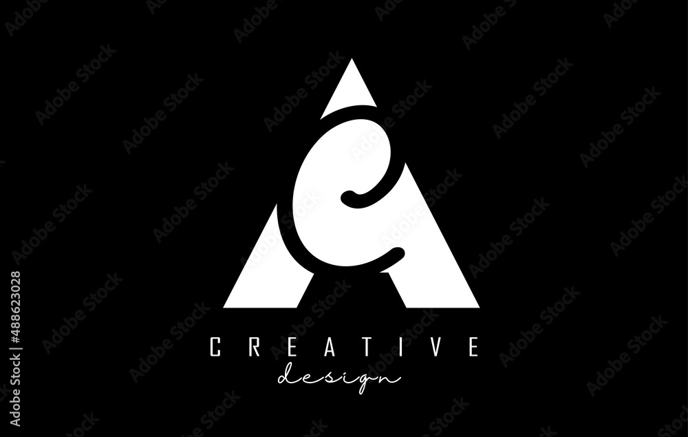 Black and white AC letter logo with a minimalist and negative space ...