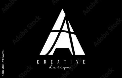 Black and white AA letter logo with a minimalist and negative space design. Abstract letters with geometric and handwritten typography. Creative Vector Illustration.  © ankreative
