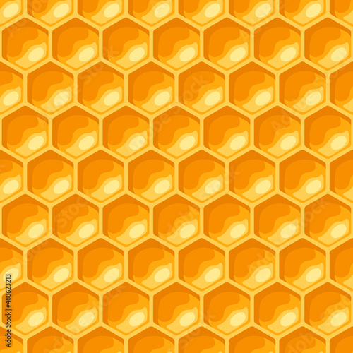 Seamless pattern of honeycombs. Image for food and agricultural industry.
