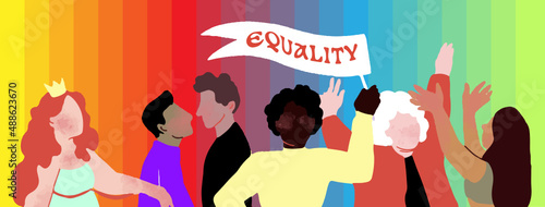 bandeau bannière égalité diversité lgbt gay manifestation personnes hommes femmes enfants ensemble tous égaux